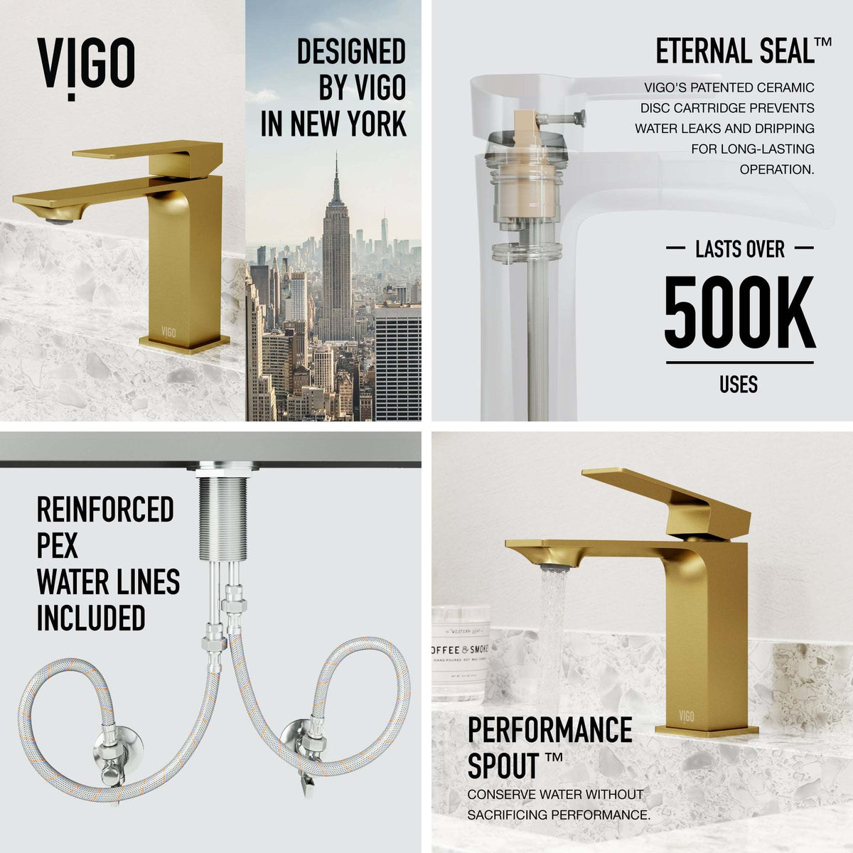 Brass bathroom faucet with matte brushed gold finish and mid arc spout