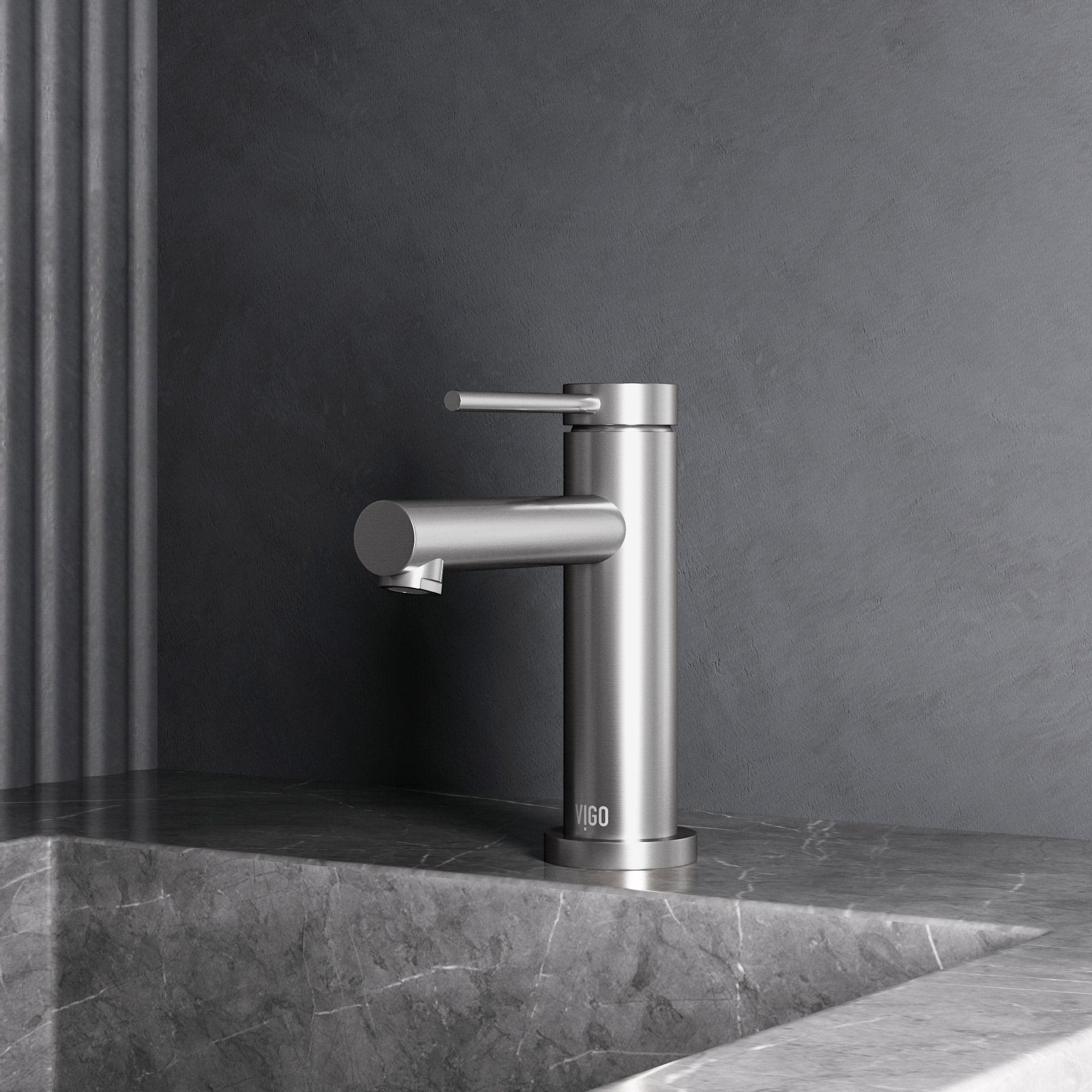 Brushed Nickel single hole bathroom faucet with lever handle and mid arc spout