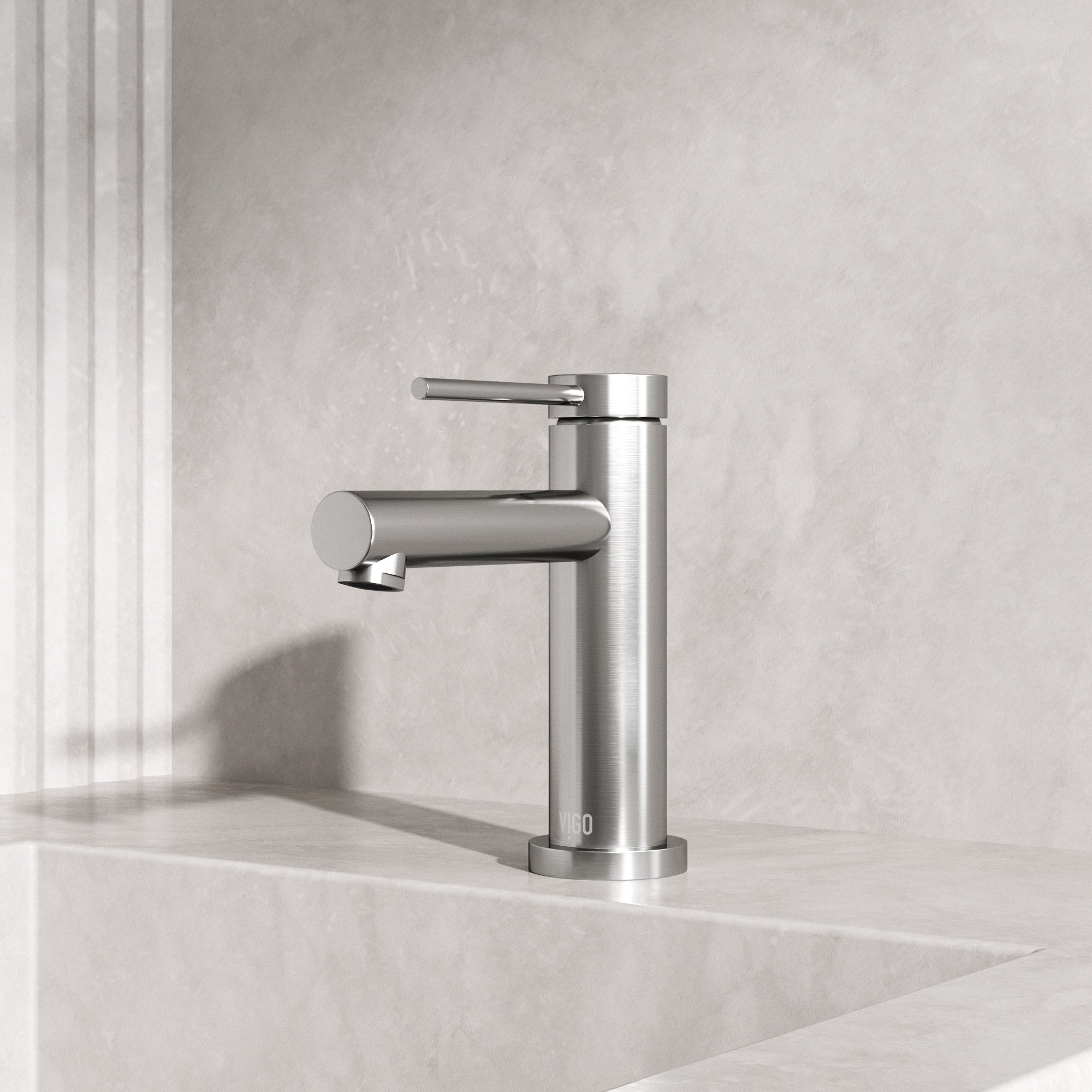 Brushed nickel faucet featuring lever handle and modern contemporary style