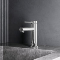Chrome single hole bathroom faucet with lever handle and mid arc spout