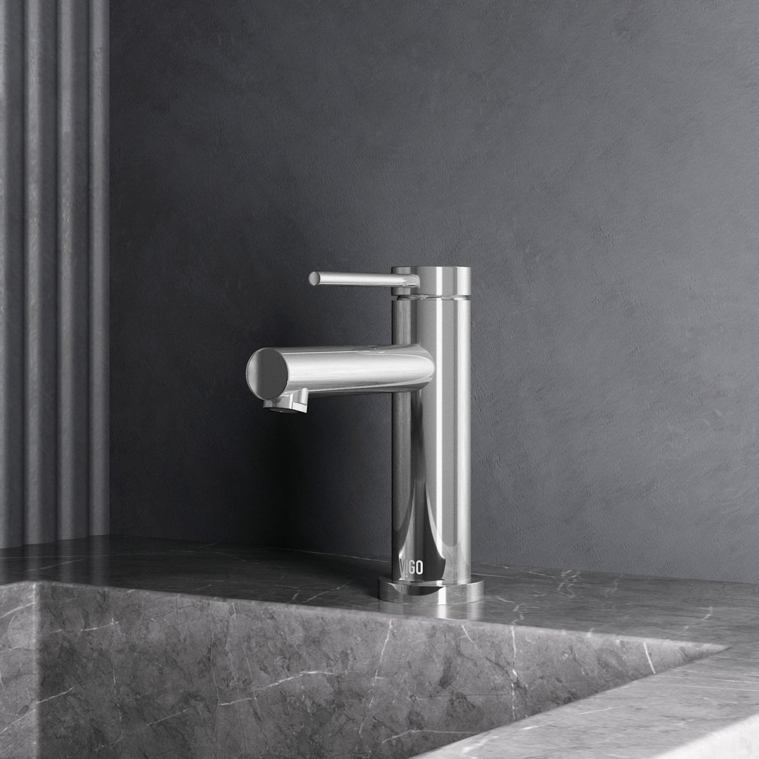 Chrome single hole bathroom faucet with lever handle and mid arc spout