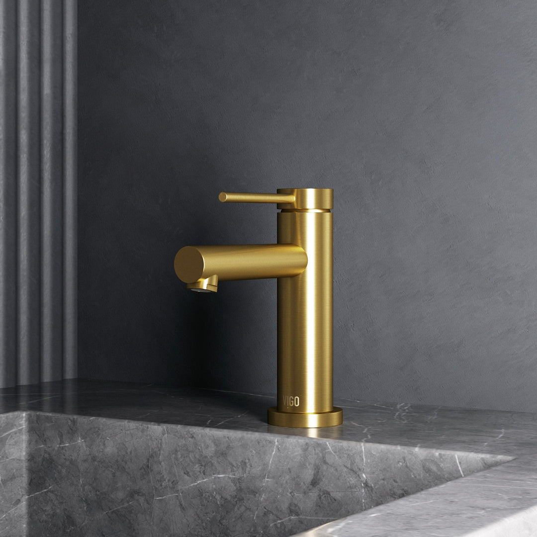 Matte Brushed Gold single hole bathroom faucet with lever handle and mid arc spout