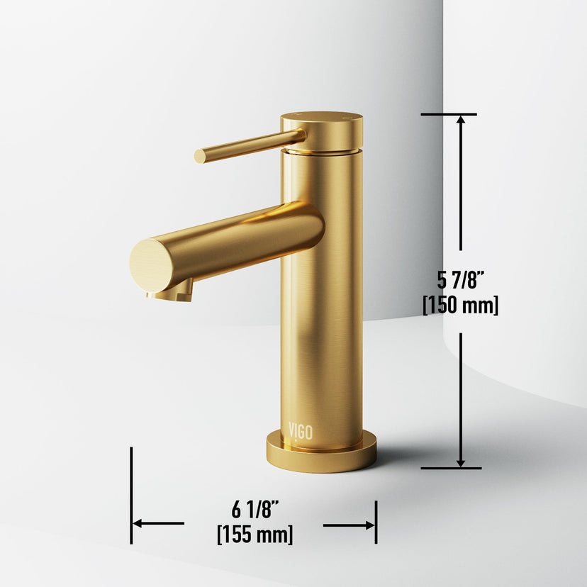 Low flow bathroom faucet in matte brushed gold finish with included mounting hardware