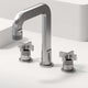 Brushed nickel widespread bathroom faucet with high arc spout and ceramic disc valve