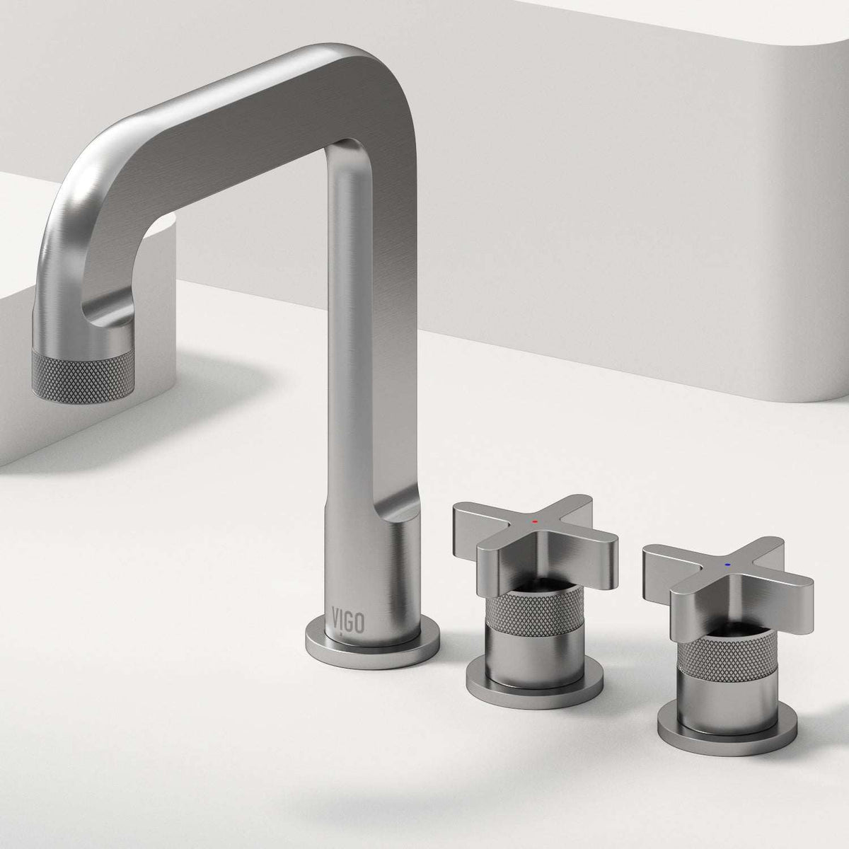 High arc spout bathroom faucet in brushed nickel finish with included supply lines