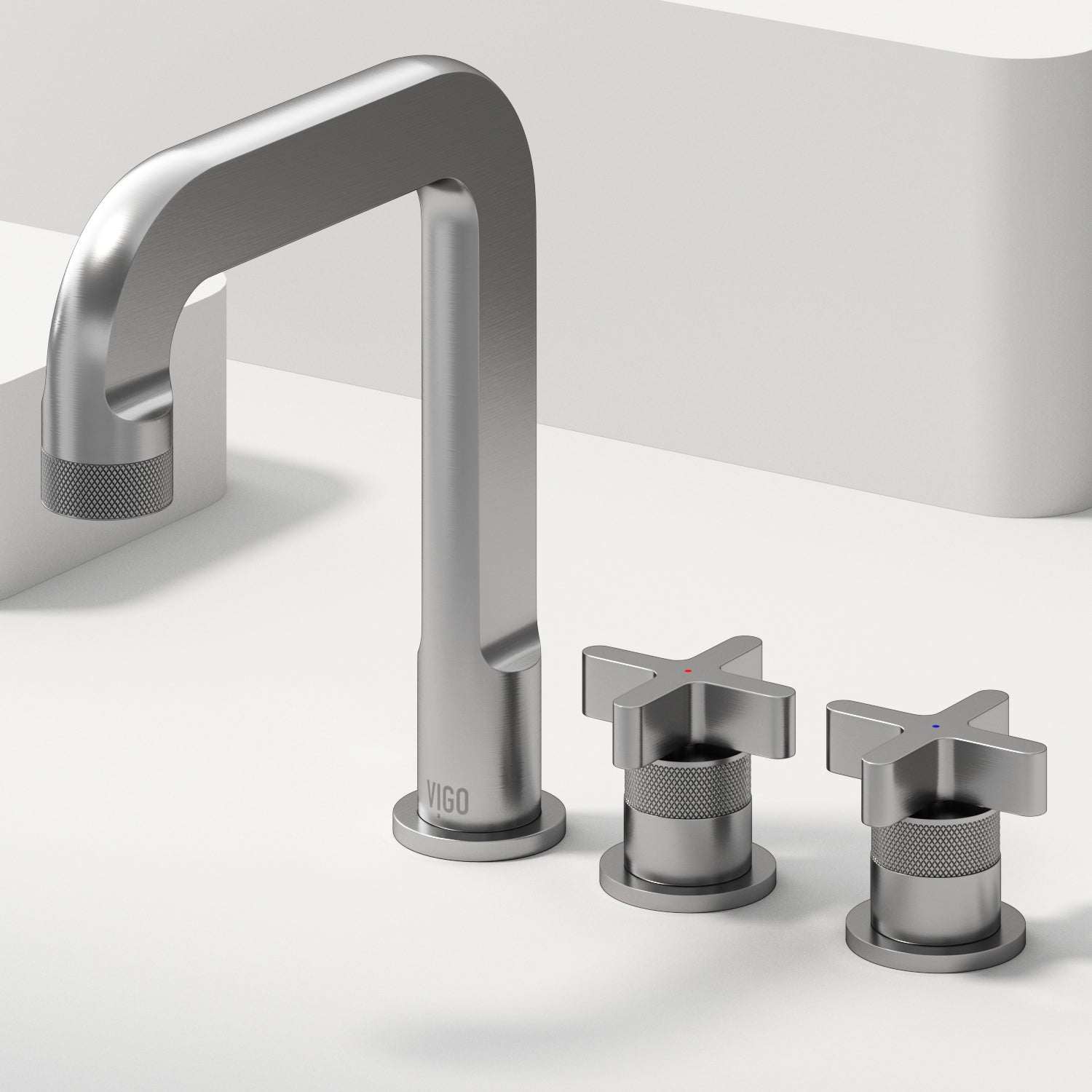 High arc spout bathroom faucet in brushed nickel finish with included supply lines