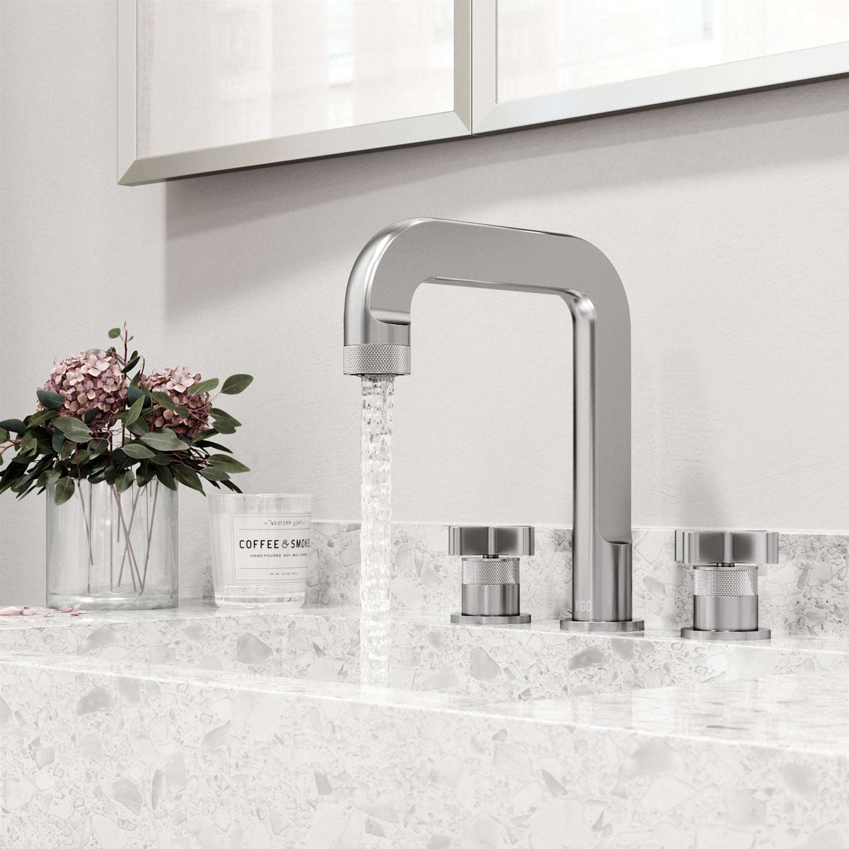Brushed nickel faucet featuring drip-free ceramic disk valve and easy installation