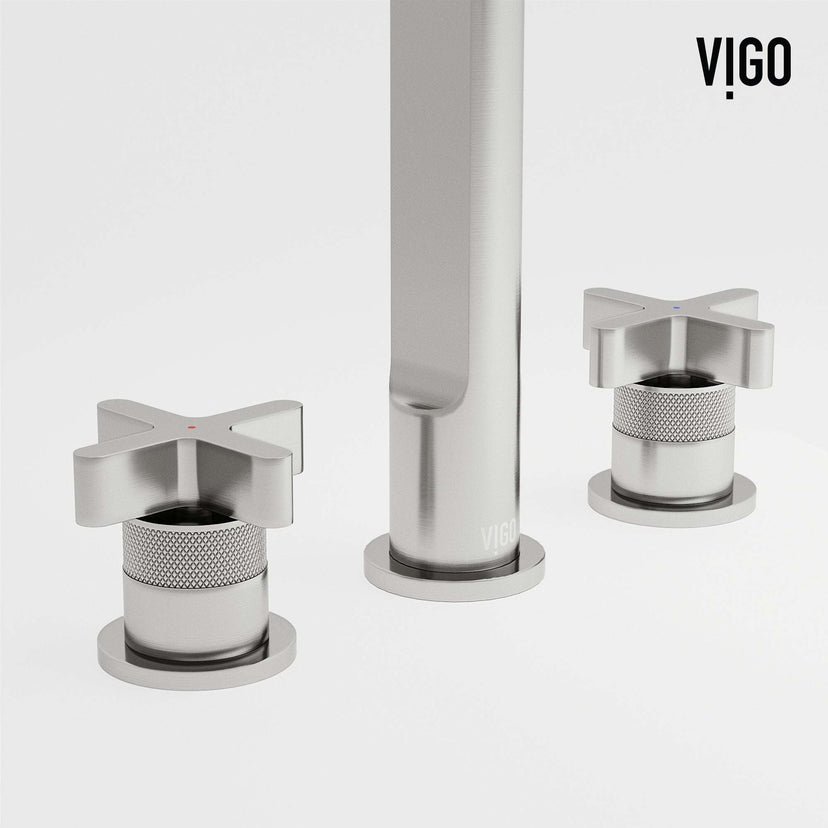 Brushed nickel faucet with knob handles and NPSM thread type for deck mounting