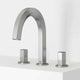 Brushed Nickel widespread bathroom faucet with high arc spout and ceramic disc valves