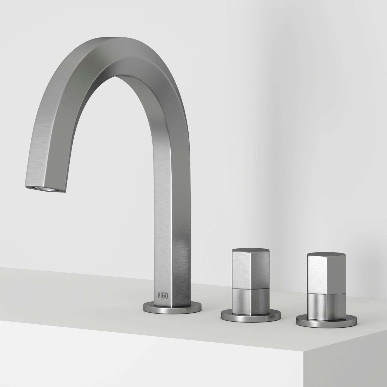 High arc spout faucet in brushed nickel finish with included mounting hardware
