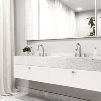 Modern 3-hole deck mounted faucet in chrome with knob handles and low flow