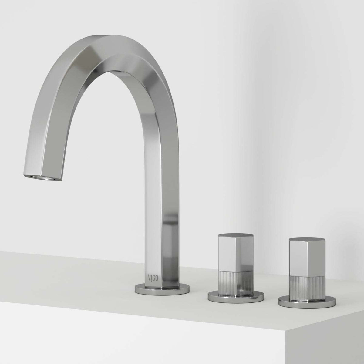 High arc spout faucet in chrome finish with included mounting hardware