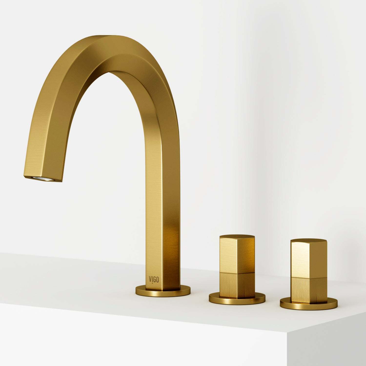 High arc spout faucet in matte brushed gold finish with included mounting hardware