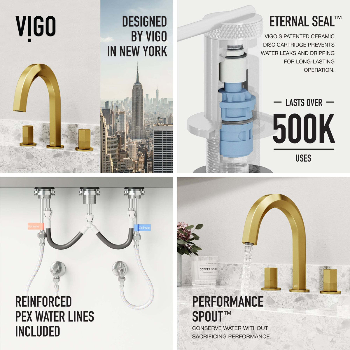 Contemporary 3-hole faucet with ceramic disc cartridge and compression connections