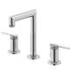 Modern 3-hole faucet in brushed nickel with ceramic disc valve and low flow design
