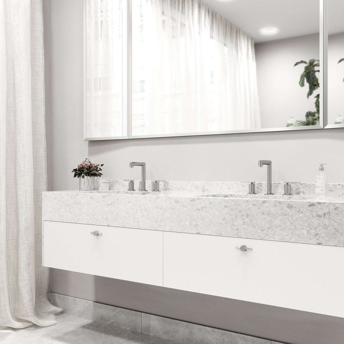 7-inch tall modern faucet with ceramic disk valve and included installation components