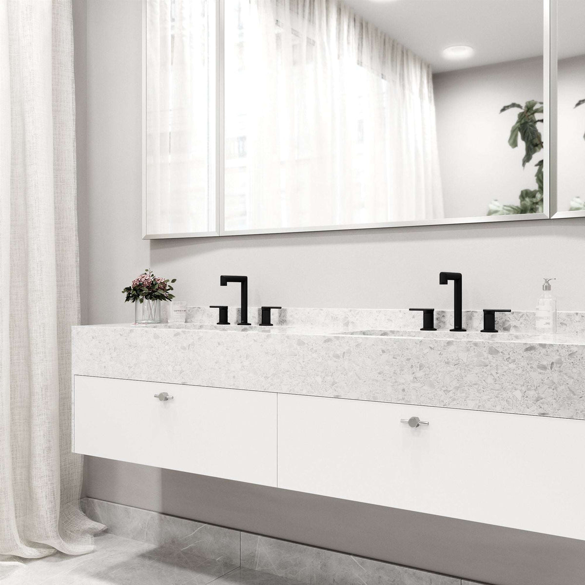 7-inch tall modern faucet with ceramic disk valve and included installation components