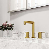 Mid arc spout faucet in matte brushed gold with included mounting hardware and supply lines