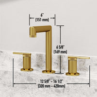 Low lead widespread bathroom faucet with drip free ceramic disc cartridge