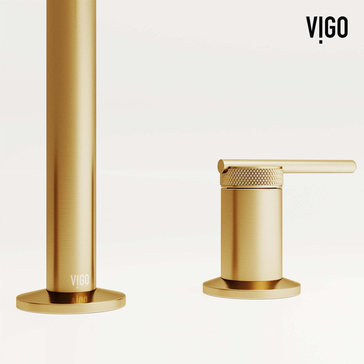 Easy to install deck mounted faucet with matte brushed gold finish and tarnish resistant material