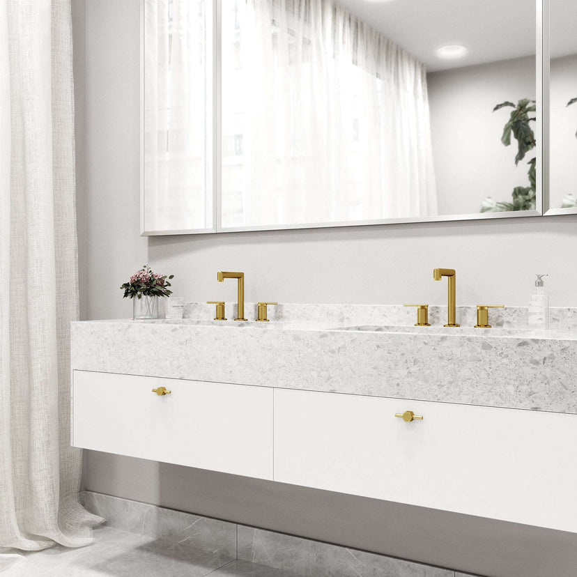 7-inch tall modern faucet with ceramic disk valve and included installation components
