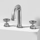 Brushed nickel widespread bathroom faucet with high arc spout and ceramic disc valve