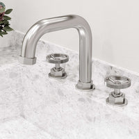 Brushed nickel faucet with included mounting materials and user-friendly instructions