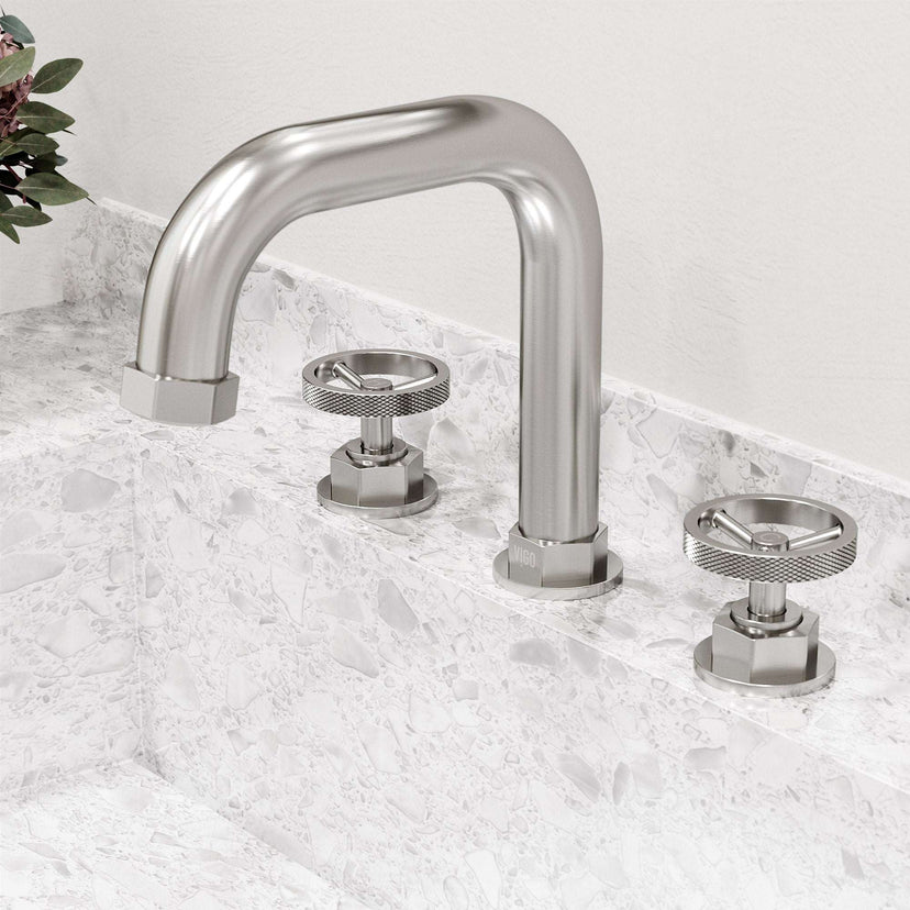 Brushed nickel faucet with included mounting materials and user-friendly instructions