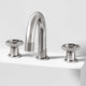 Brushed nickel widespread bathroom faucet with high arc spout and ceramic disc valve