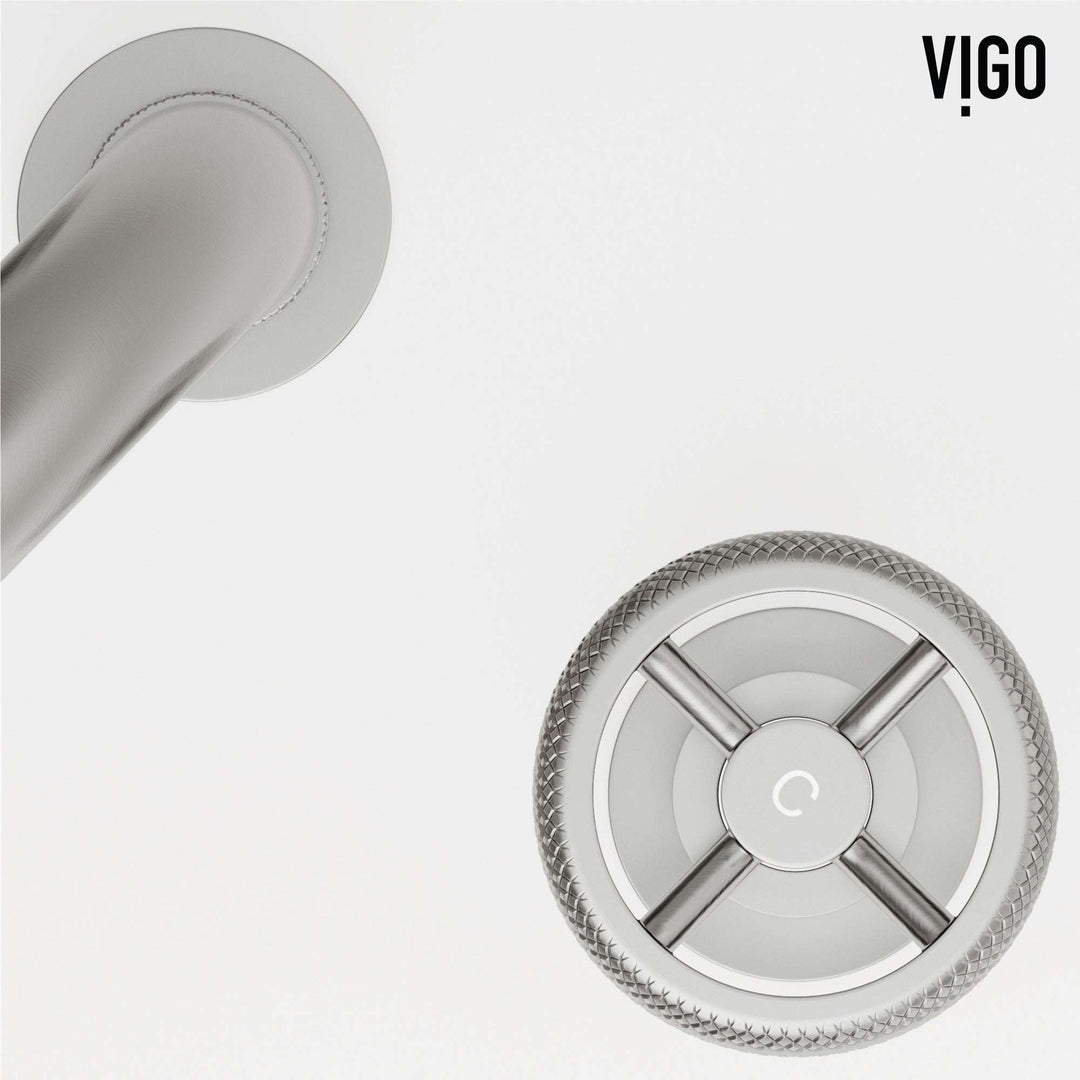 Modern 3-hole deck mounted faucet in brushed nickel with knob handles