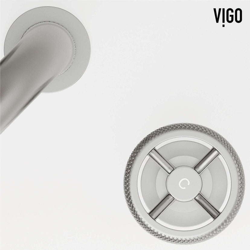Modern 3-hole deck mounted faucet in brushed nickel with knob handles