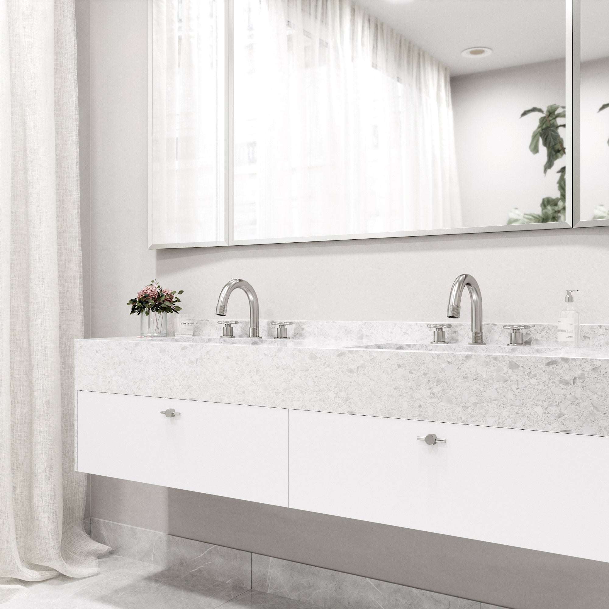 Deck mounted 3-hole faucet with included mounting hardware and low lead compliance