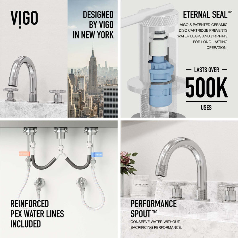 3-hole deck mounted faucet with ceramic disk valve and included installation components