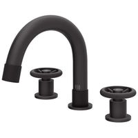 Contemporary style matte black faucet featuring waterfall flow and hot/cold indicators