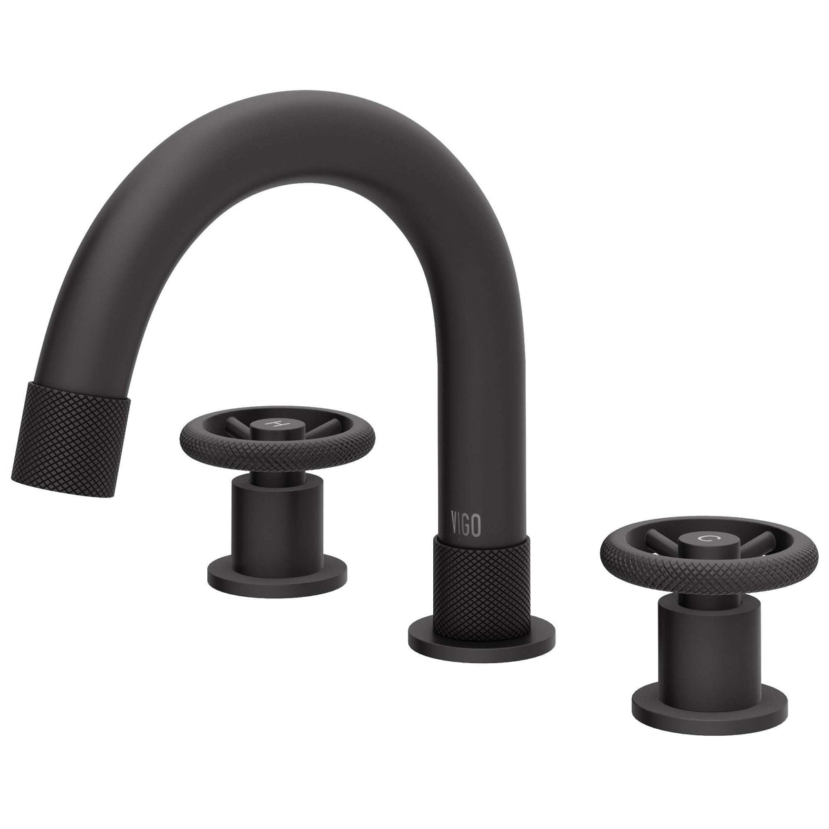 Contemporary style matte black faucet featuring waterfall flow and hot/cold indicators