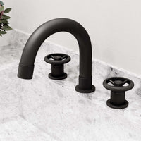 Easy to install widespread faucet with ceramic disc cartridge and matte black finish