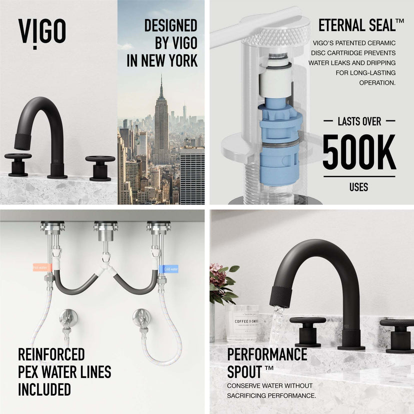 3-hole deck mounted faucet with ceramic disk valve and included installation components