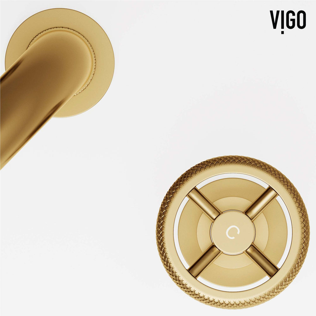 Modern 3-hole deck mounted faucet in matte brushed gold with knob handles