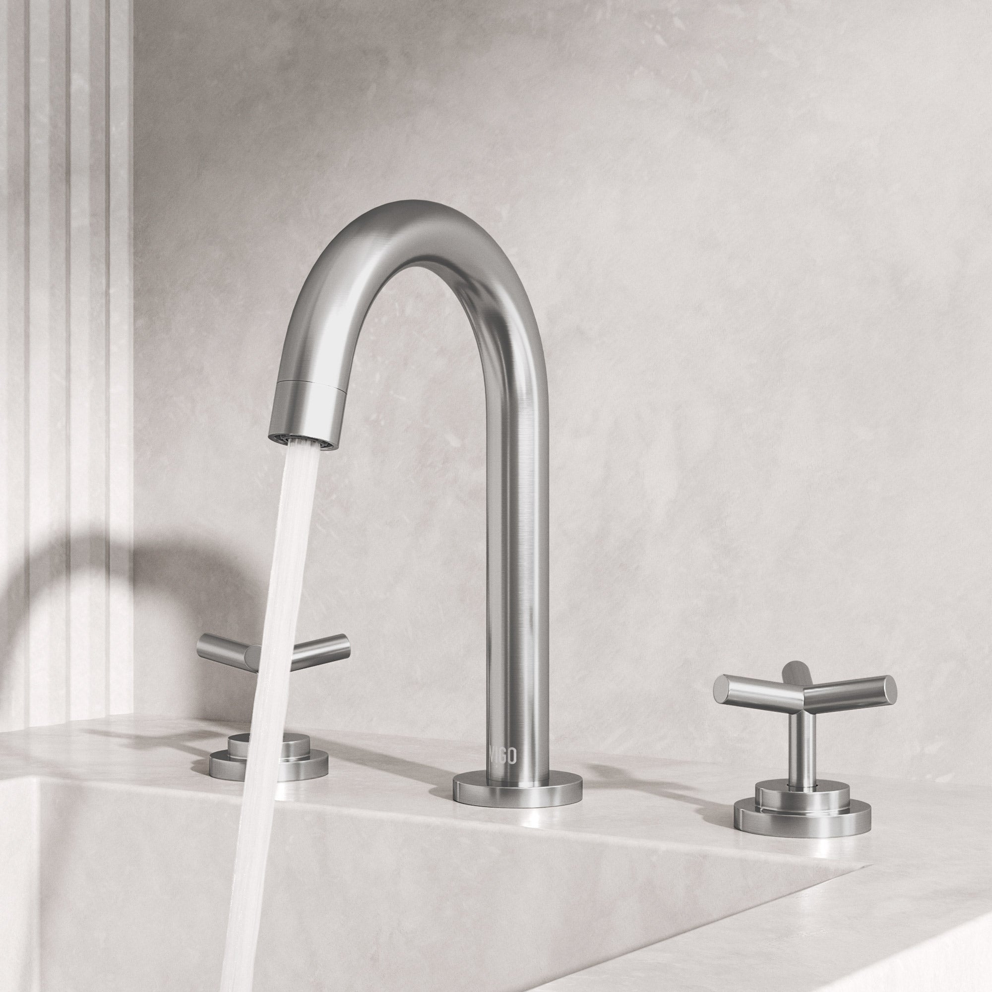 Brass construction widespread faucet with knob handles and corrosion resistant finish