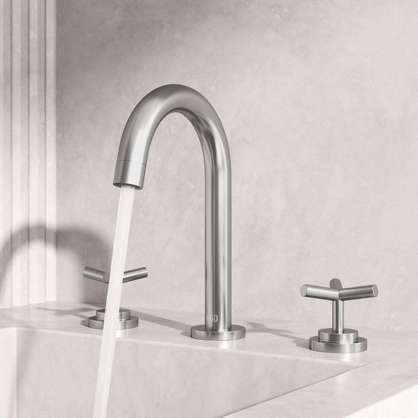 Brass construction widespread faucet with knob handles and corrosion resistant finish