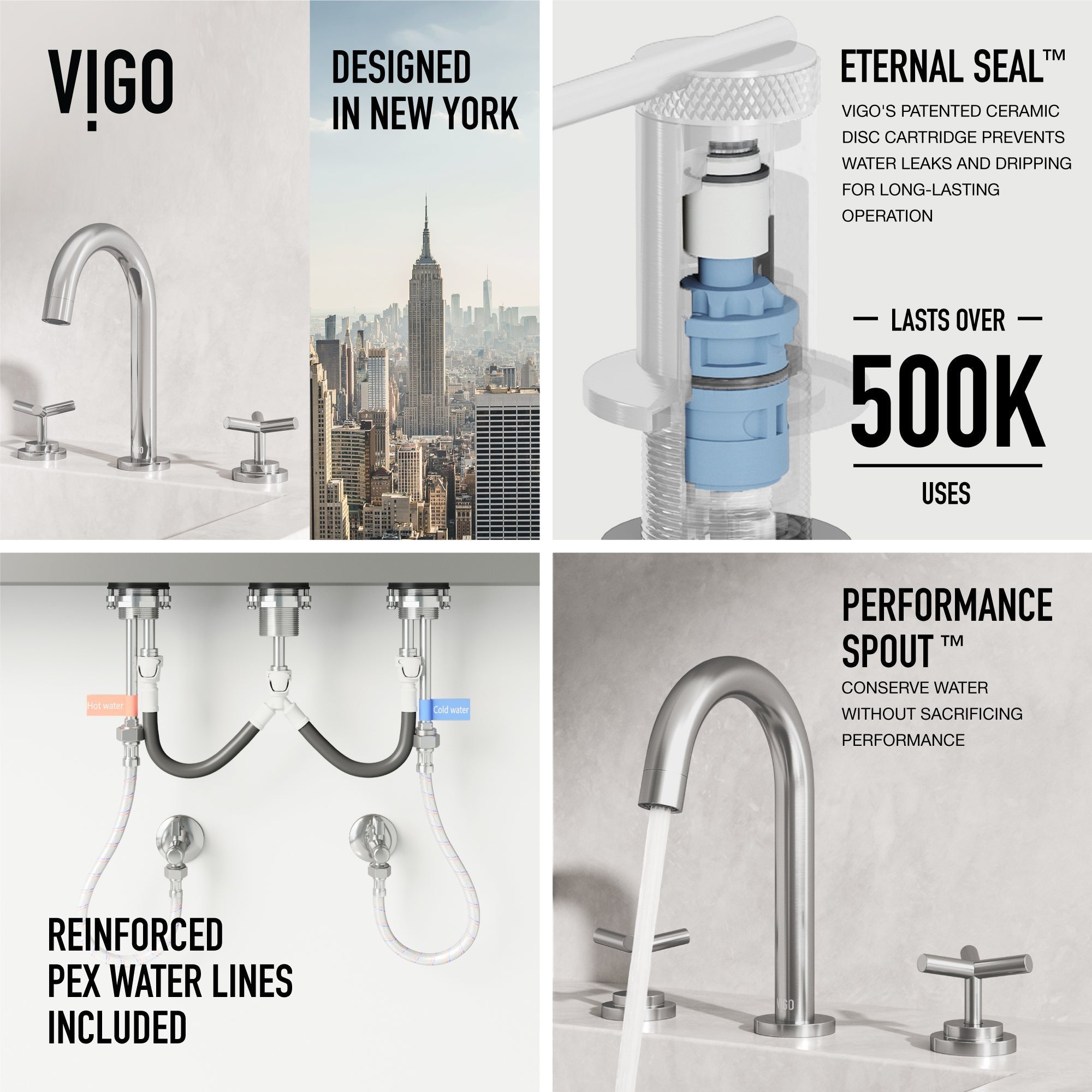 Ceramic disc cartridge faucet with low lead and hot/cold indicators in brushed nickel