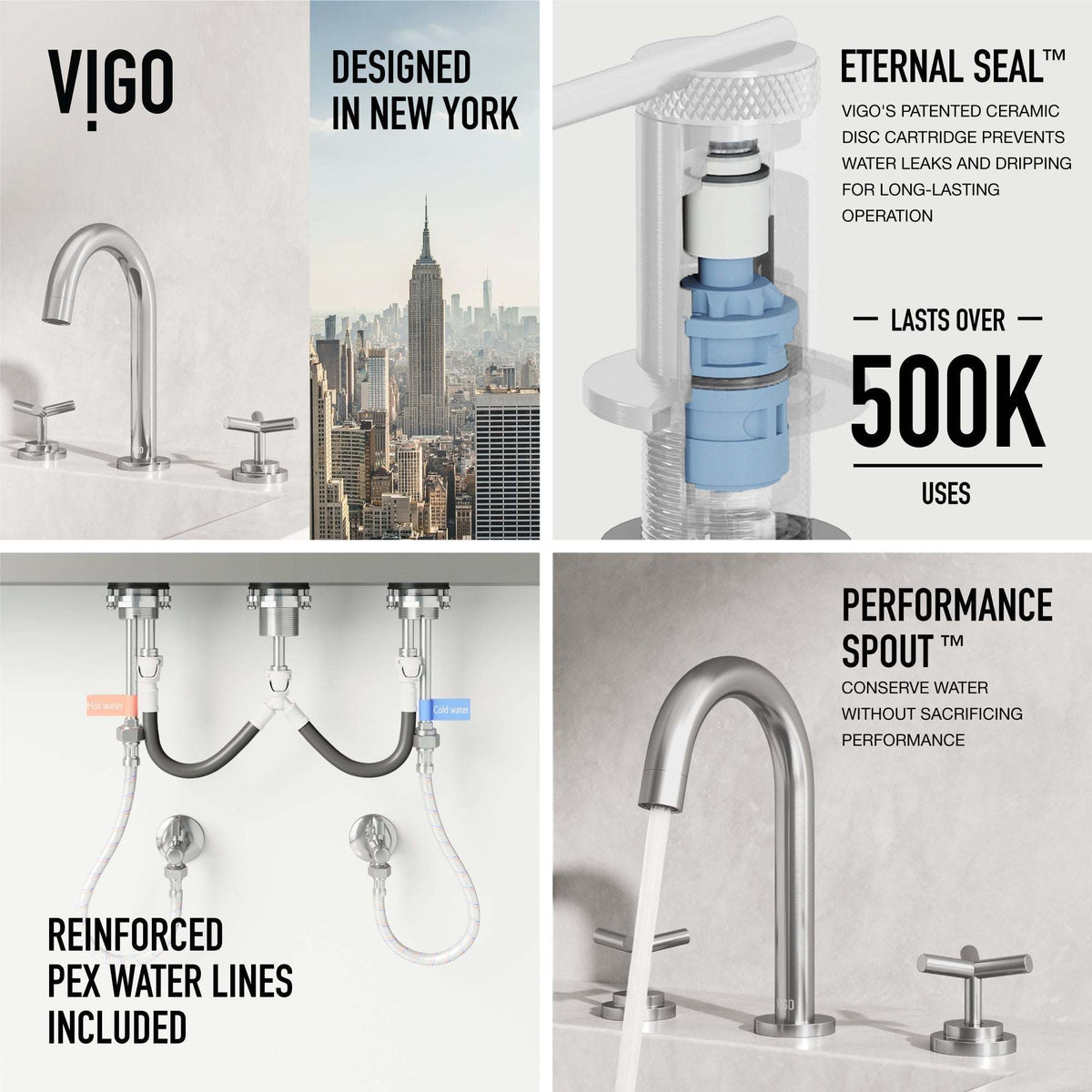 Ceramic disc cartridge faucet with low lead and hot/cold indicators in brushed nickel