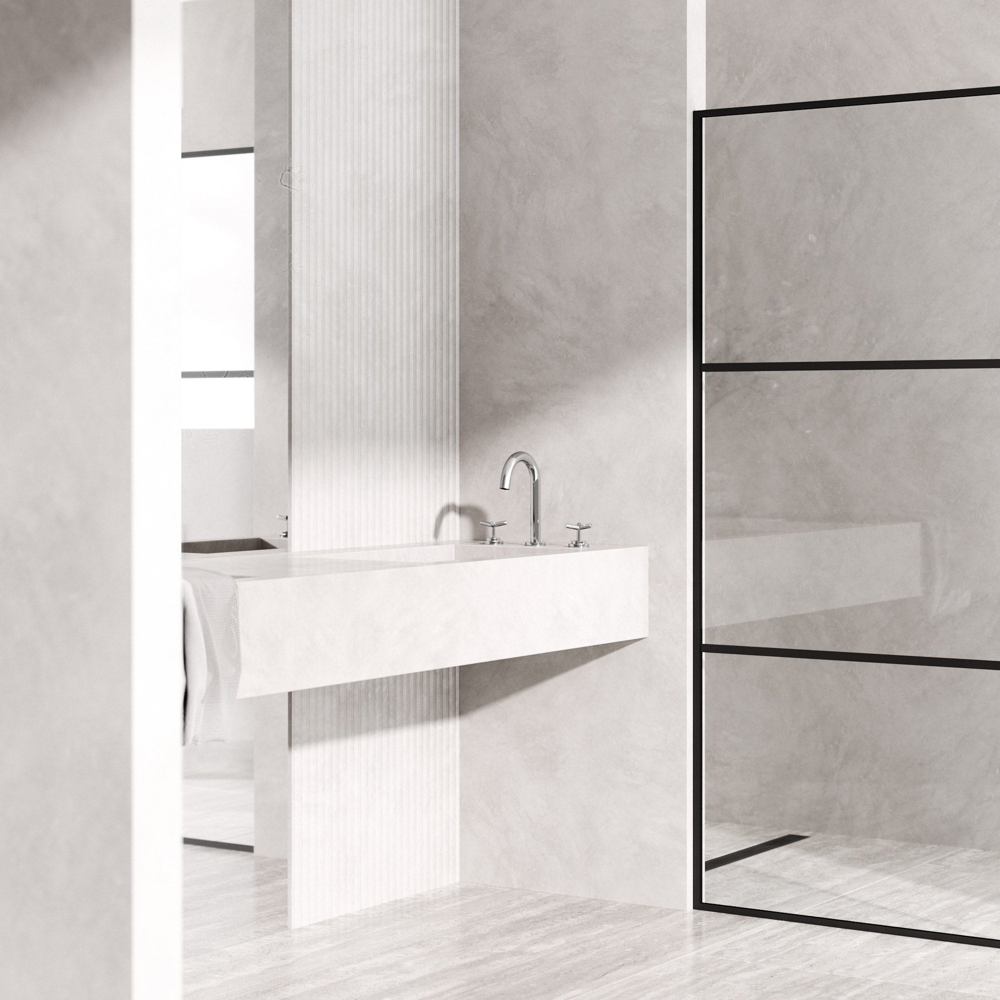 Widespread bathroom faucet featuring waterfall flow and brushed nickel finish