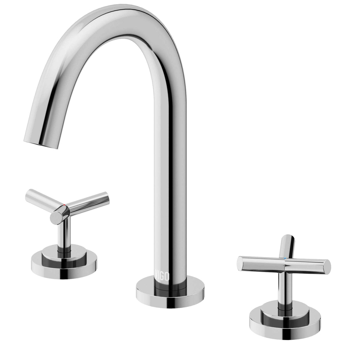 Drip free widespread faucet with hot/cold indicators and chrome design