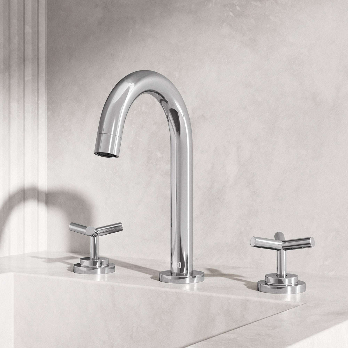 Modern 3-hole deck mounted faucet in chrome with low flow and drip free design