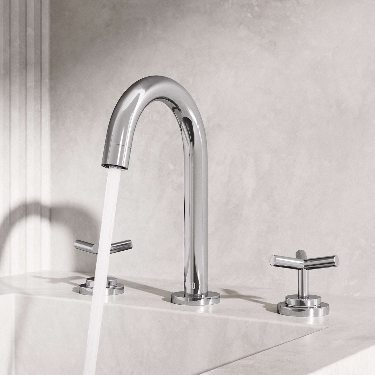 Brass construction widespread faucet with knob handles and corrosion resistant finish