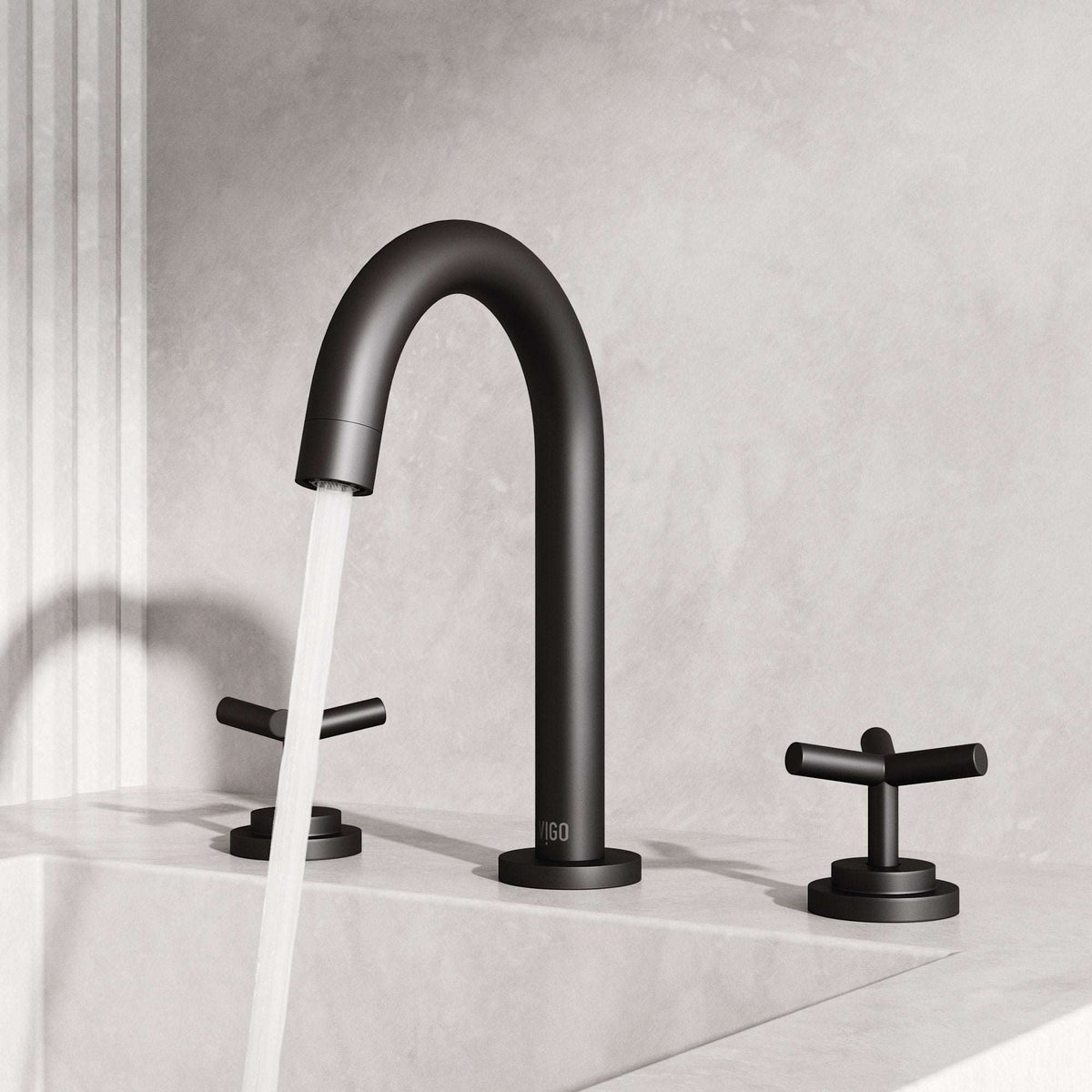 Modern 3-hole deck mounted faucet in matte black with low flow and drip free design