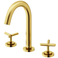 Drip free widespread faucet with hot/cold indicators and matte brushed gold design