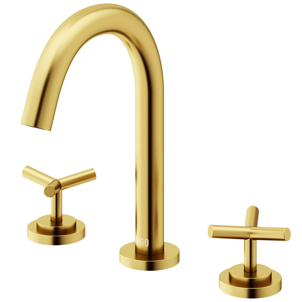Drip free widespread faucet with hot/cold indicators and matte brushed gold design