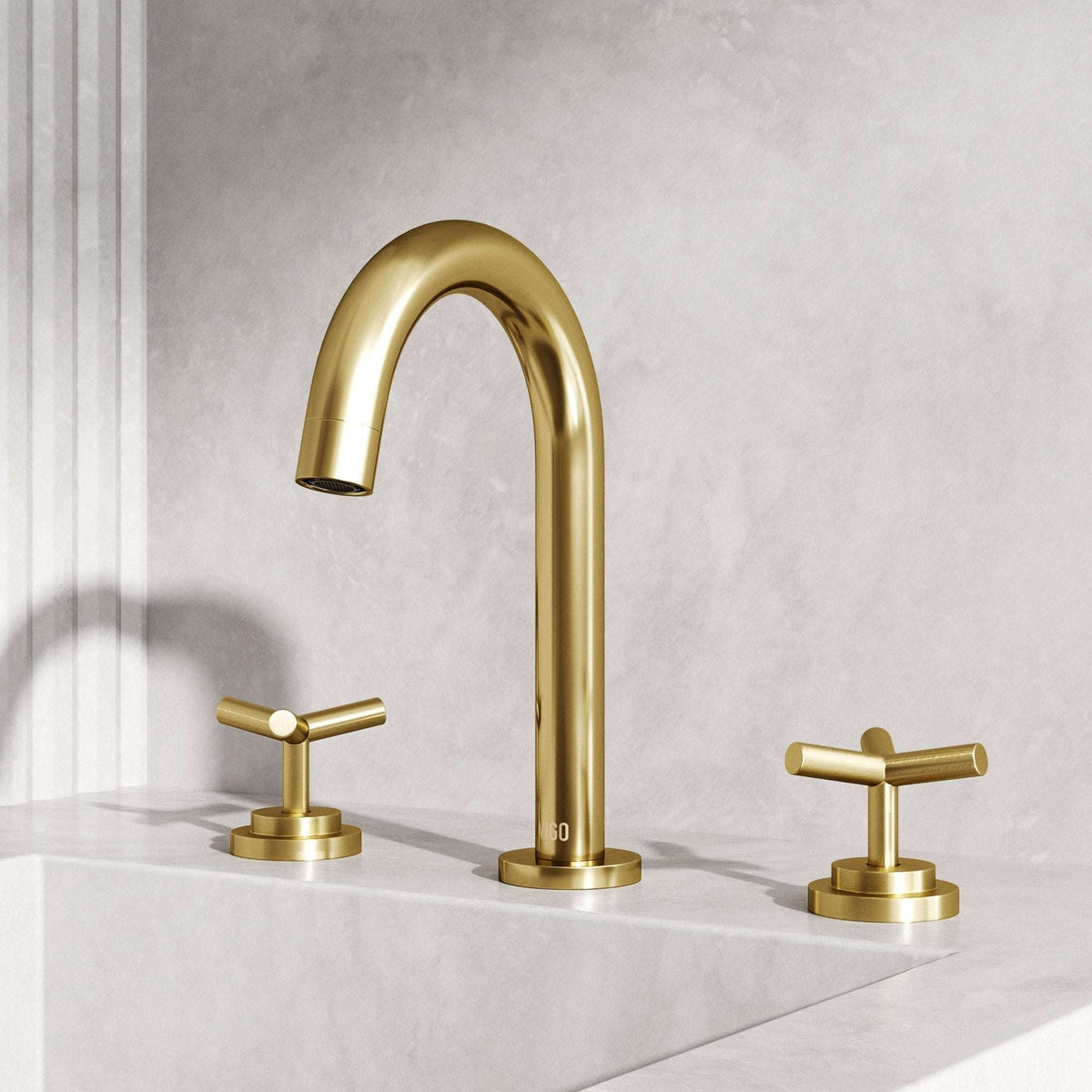 Modern 3-hole deck mounted faucet in matte brushed gold with low flow and drip free design